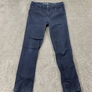 Eddie Bauer Womens Slightly Curvy Slim Straight Jeans Dark Wash Stretch 12 L31.5